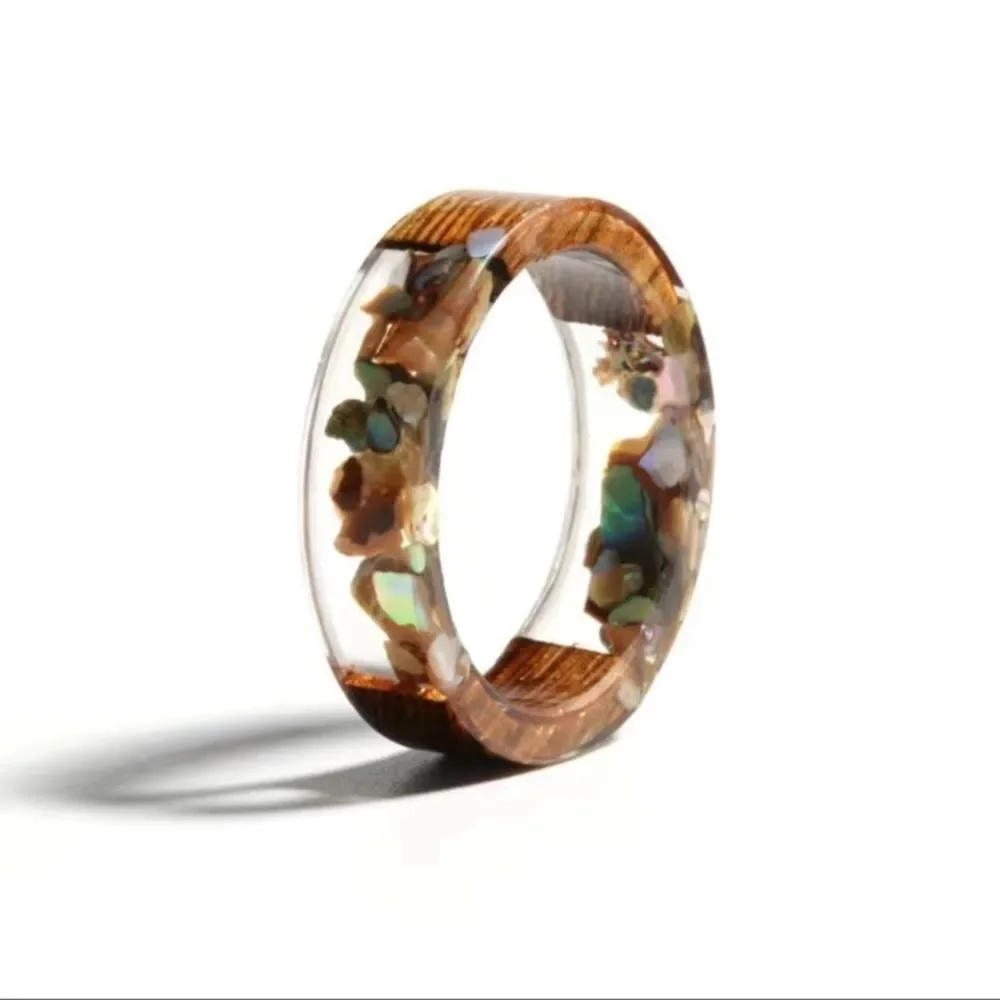 Floral wood resin ring